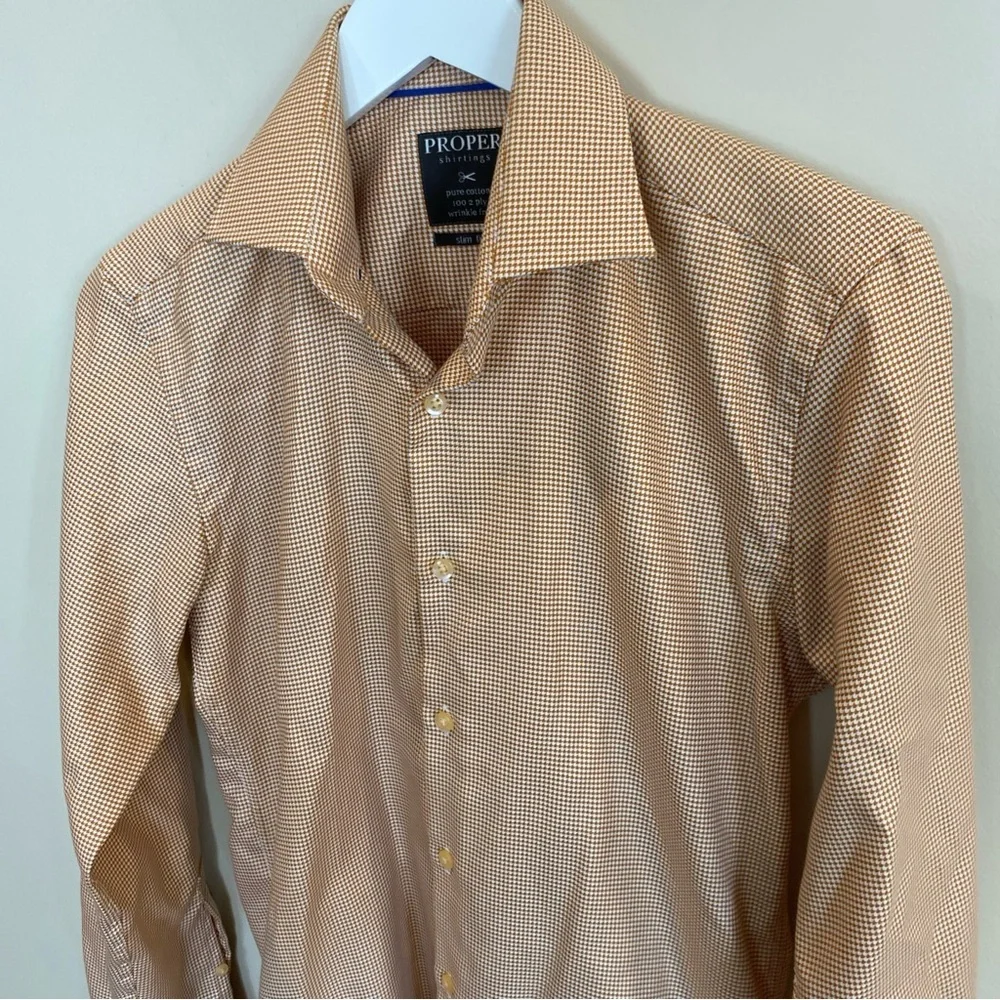Proper Shirtlings Mens Slim Fit Wrinkle Free 100% Cotton 14.5 Neck 32-33 Orange